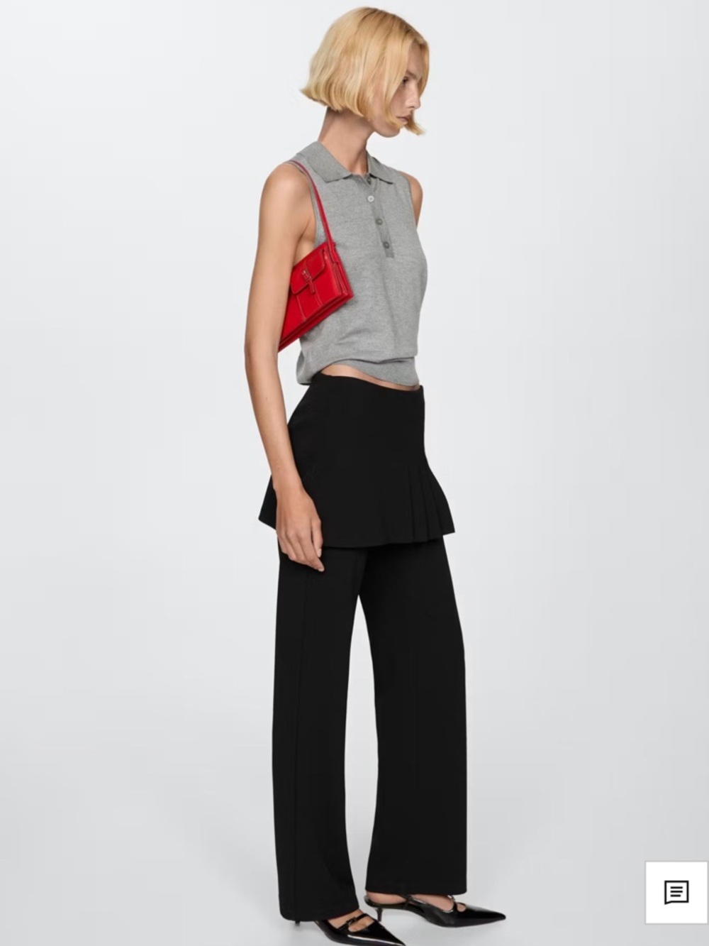 Mango Black Wide-Leg Pants with Skirt Overlay